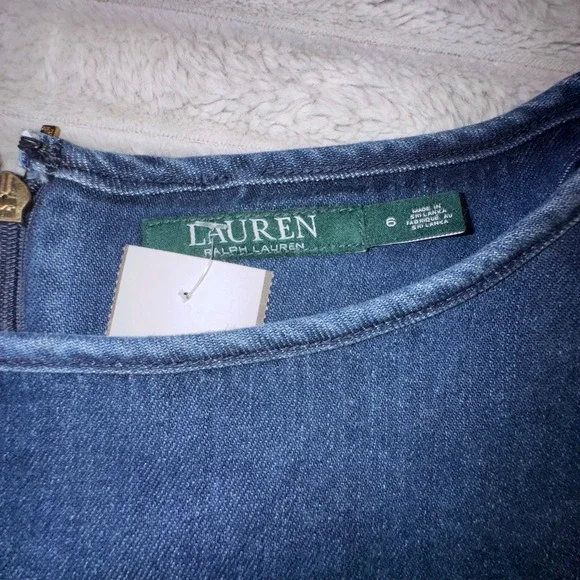 Ralph Lauren LRL Women's 6 Chambray Denim Bell Sleeve Shift Dress Festival 70's - Picture 6 of 14